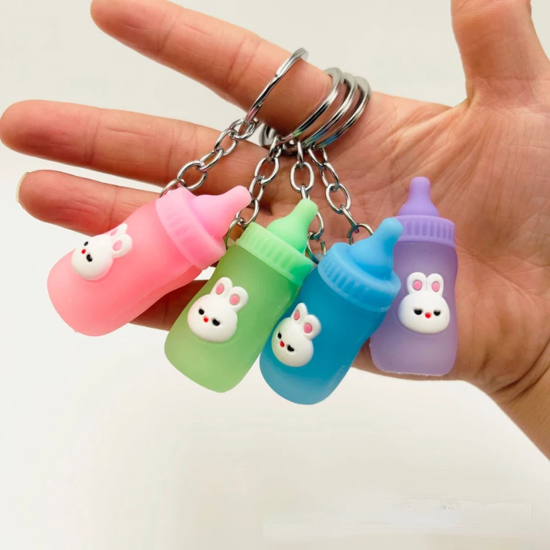 

Creative Baby Bottle Keychain Rabbit Kettle Soft Glue Keyring Bag Pendant Student Gift Girl Women DIY Jewelry Accessories