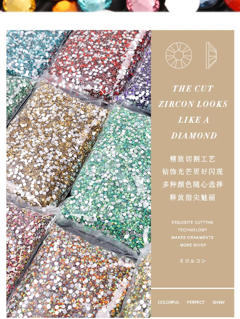 Description Picture 5 of itemBig Package 2-6mm Resin Non Hot Fix Rhinestones Bulk Wholesale Flat Back Plastic Crystals Nail DIY Glitters Cтразыtrass For 네일파츠