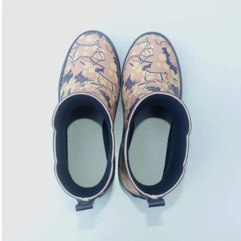 Puppy Pattern Rubber Rain Boots Women Galoshes Lady Fashion Short Tube Rain Shoes  Anti-skid Rubber Shoes
