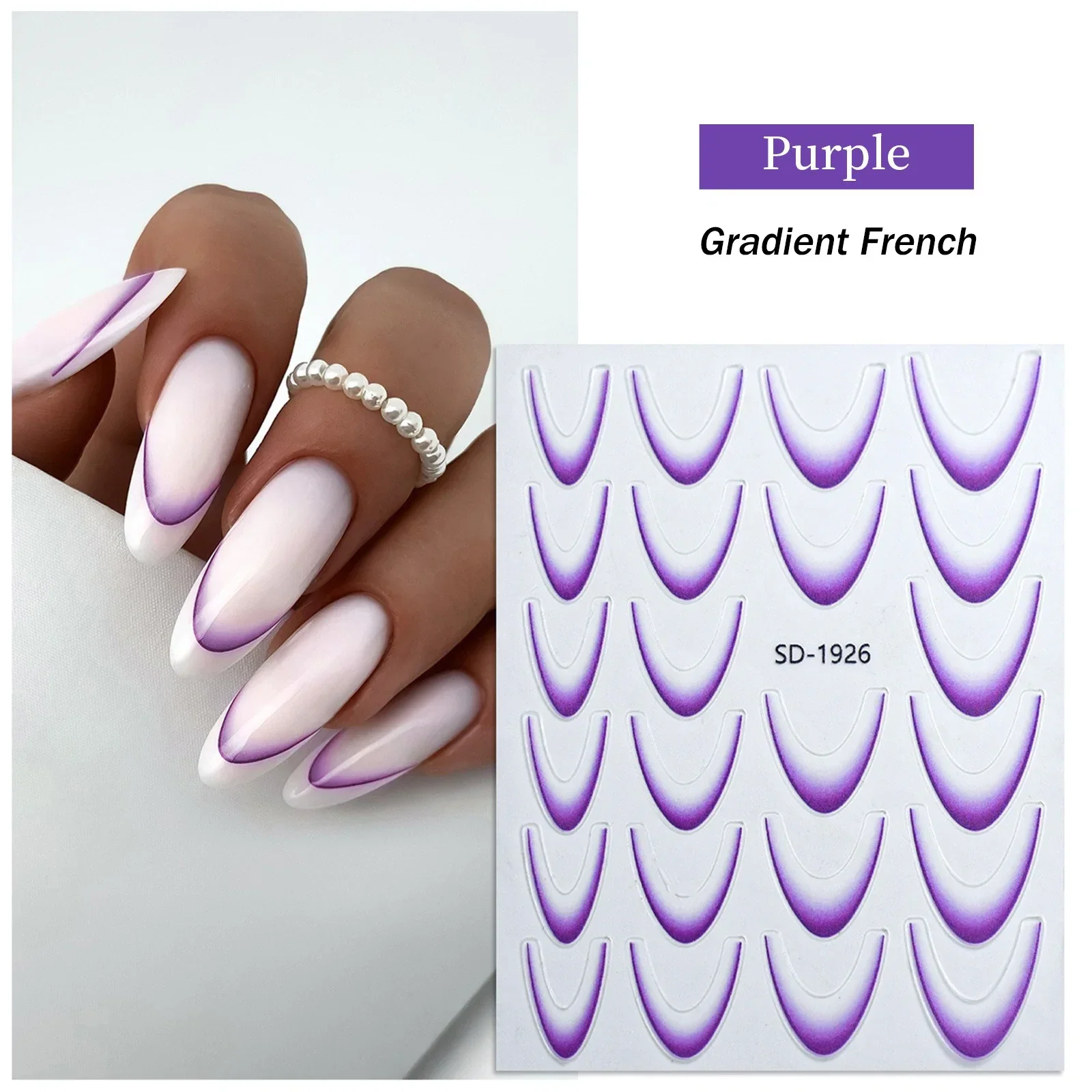 Gradient French Line Manicure Nail Art Stickers - Self-Adhesive Decals