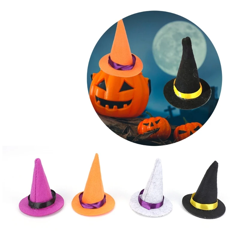 

6xFestival Mini Witch Hat Wine Bottle Decorations Unique Witch Felt Cap Holiday Supplies for Halloween or Themed Parties