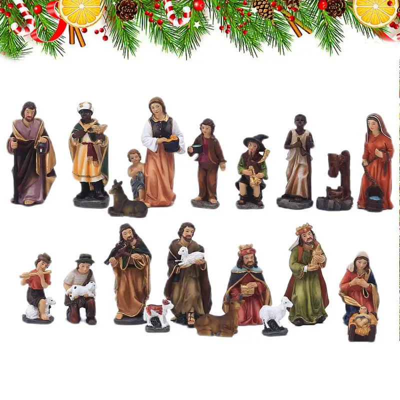 

Nativity Manger Figurines Set Of 20pcs Holy Nativity Statue Resin Christmas Ornament Seasonal Decors For Fireplace Shelves