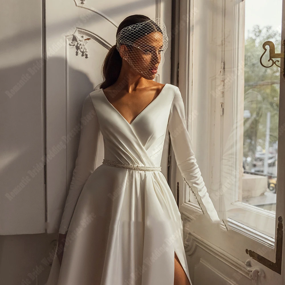 Simplicity Long Sleeves Women Wedding Dresses Popular A-Line Bridal Gowns Elegant Plus Size Princess Ball Vestidos De Novia 2025 3