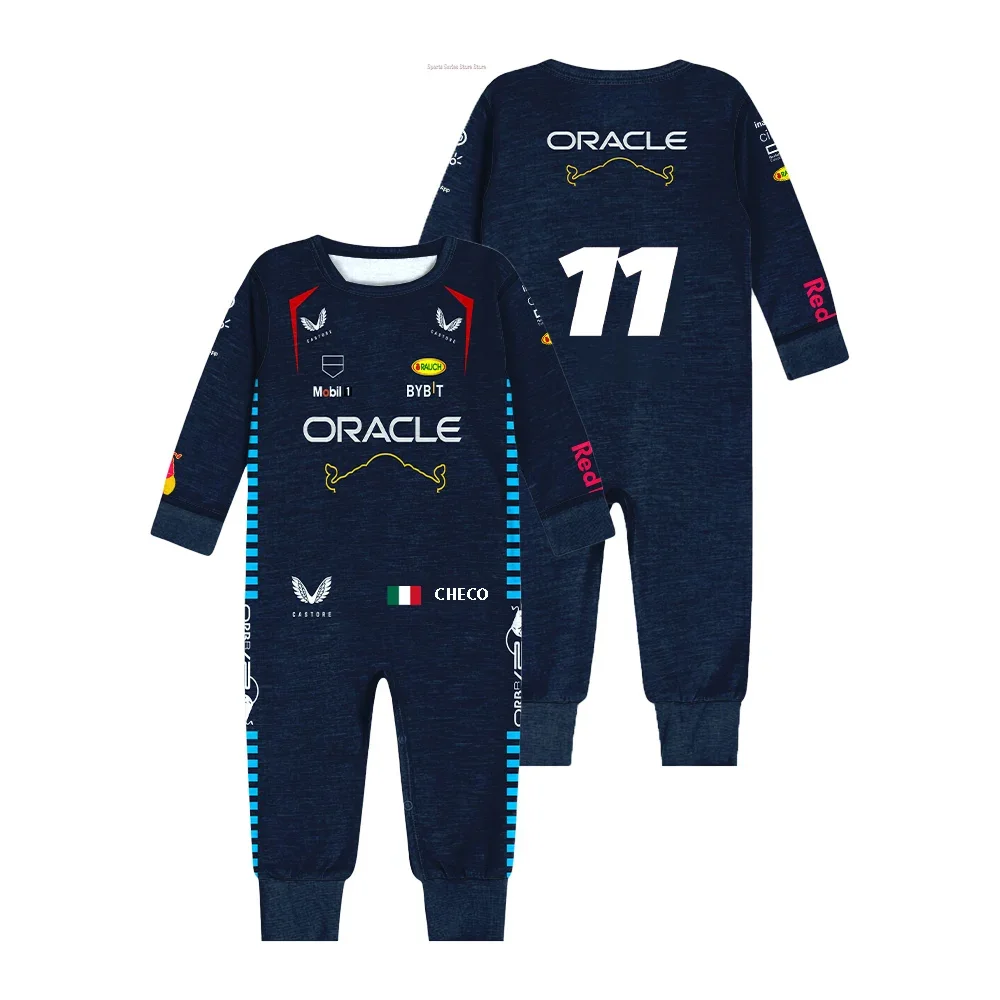 2024 F1 Racing Competition Baby Enthusiast Cycling Jumpsuit Hot Selling MAX VERSTAPPEN Baby Boy Girl Clothing Bull Crawling Suit 3