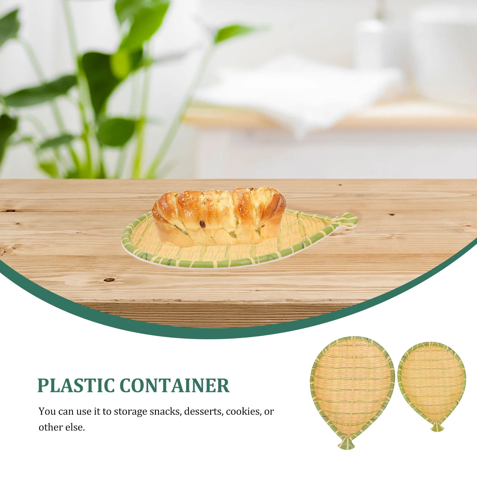 2Pcs Melamine Material Bamboo Style Woven Trays Large Capacity Storage Baskets Home Decor Plates Serving Dishes Kitchen