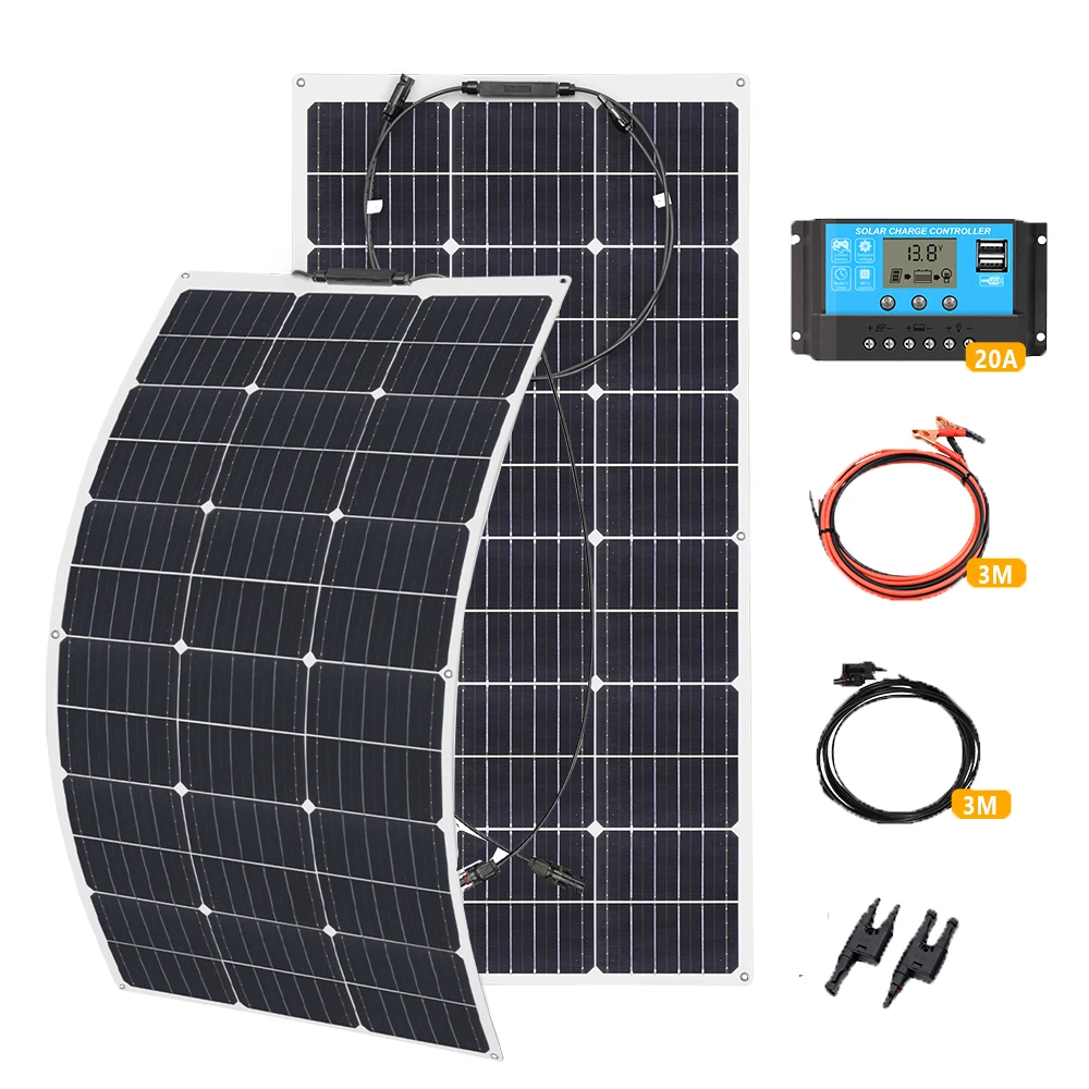 

Panels Solar 100w 200w 300W 400W And Flexible Solar Panel Kit With10A-40A Charge Controller for 12V Camping Car Home Roof