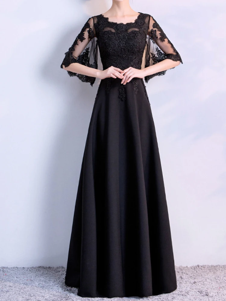 

Элегантное темпераментное вечернее платье с круглым вырезом, Расклешенным рукавом до локтя, изысканное кружевное платье с вышивкой, облегающее дизайнерское платье с лямками на спине