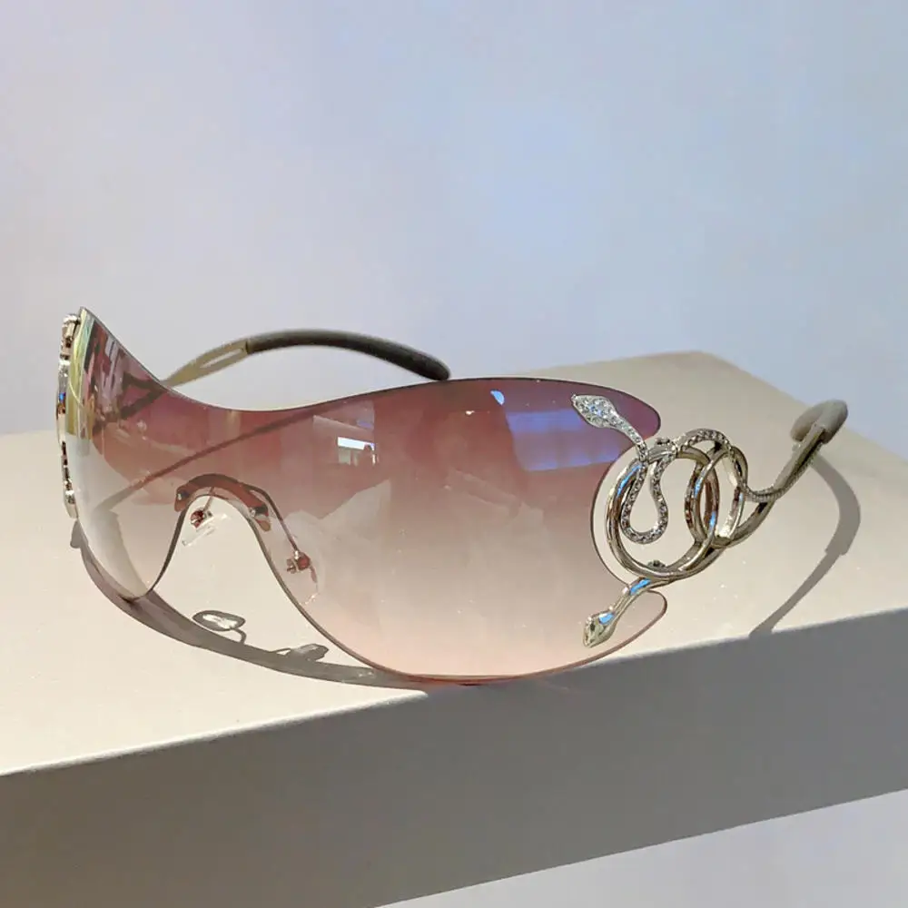 

Rimless Y2KSunglasses Oversized Punk One Piece Goggle Women Trendy Gradient Lens Outdoor Shades Brand Design Metal Frame Eyewear