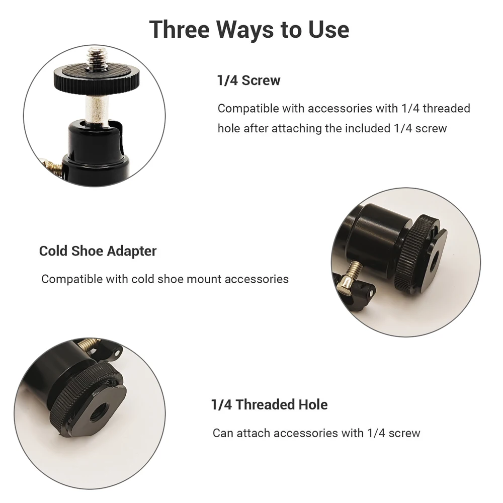 1/4" Camera Hot Shoe Mount 360° Rotatable Metal Mini Ball Tripod Ball Head Adapter with 1/4" Screw for Camera Light Microphone