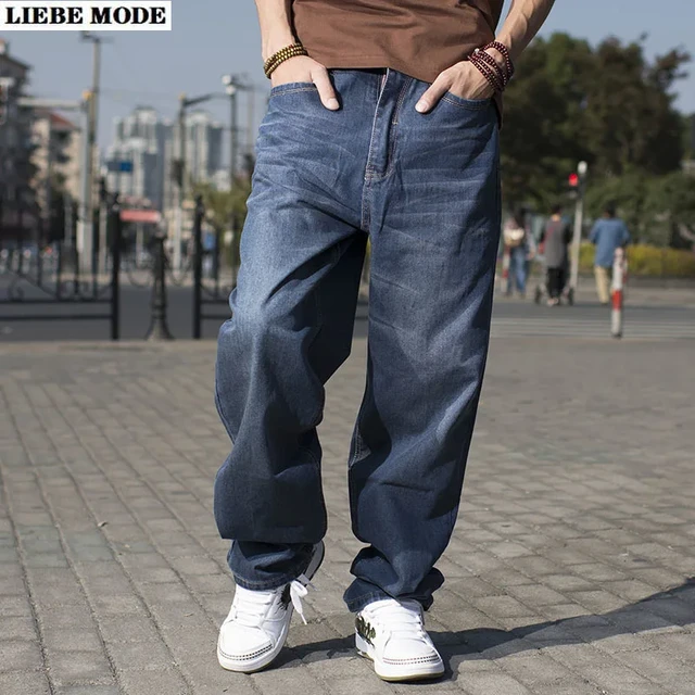 Mens Hip Hop Wide Leg Jeans Plus Size Men's Streetwear Straight Denim Pants  for Men Loose