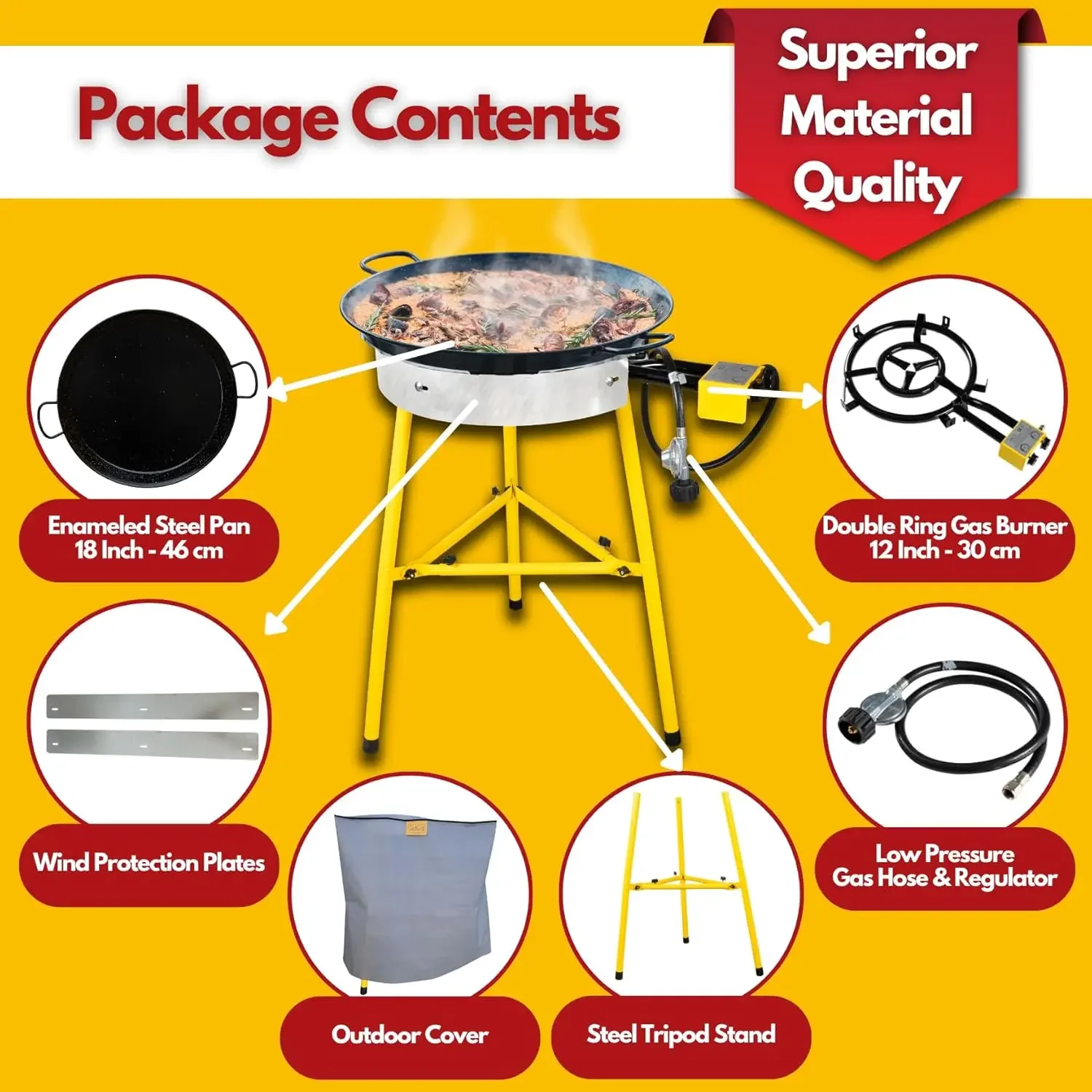 Pan Burner & Stand Set 12 Servings - Dual Propane - 18-Inch Steel Pan  Portable Gas Stove  Wok, Pots, Cast Iron  Ideal 2