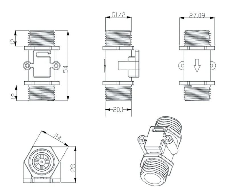 YF-S201 Hall Flow Sensors Water Flow Sensor Hall Effect Liquid Meter G1/2 1/2 In