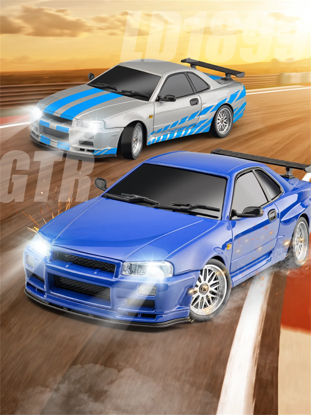 LDRC 1899 RTR 1/18 2.4G RWD RC Car Drift GTR R34 Gyro LED Light On-Road Full Proportional Alloy Body Shell Racing Vehicles Models Toys