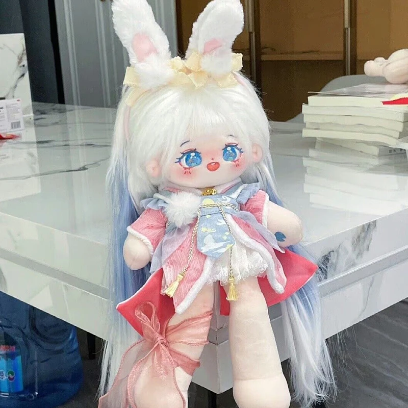 

30cm White Hair Blue Big Eye Sweet Girl 20cm No Attribute Long Leg Plush Cotton Doll Change Clothes Plushie Cosplay Gift