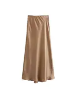 Women's Soft Touch Silk-Like Midi Skirt High Waist Elastic Waistband Chic Fashion Female Skirts Elegant Mujer - Image 3