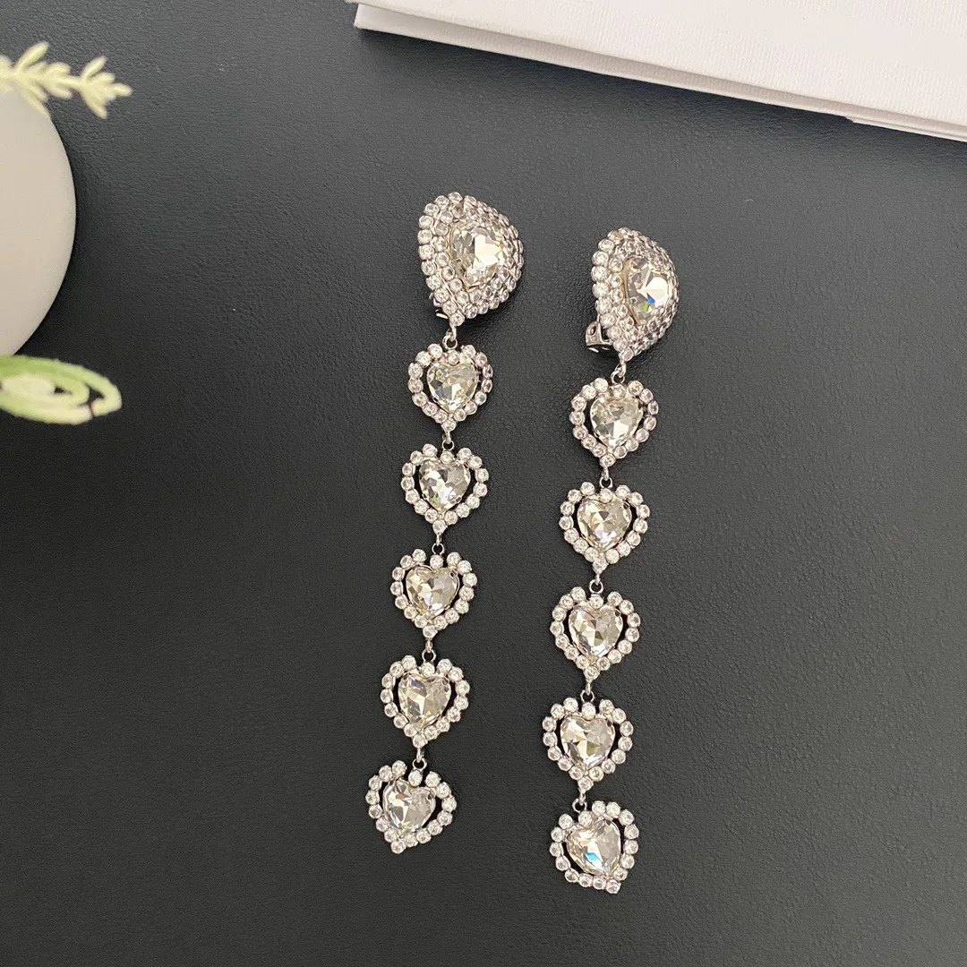 Earrings Light Luxury Retro Heart-Shaped Long Ear Clips For Women Aretes De Mujer Pendientes Boucle D’Oreille Orecchini Clip De