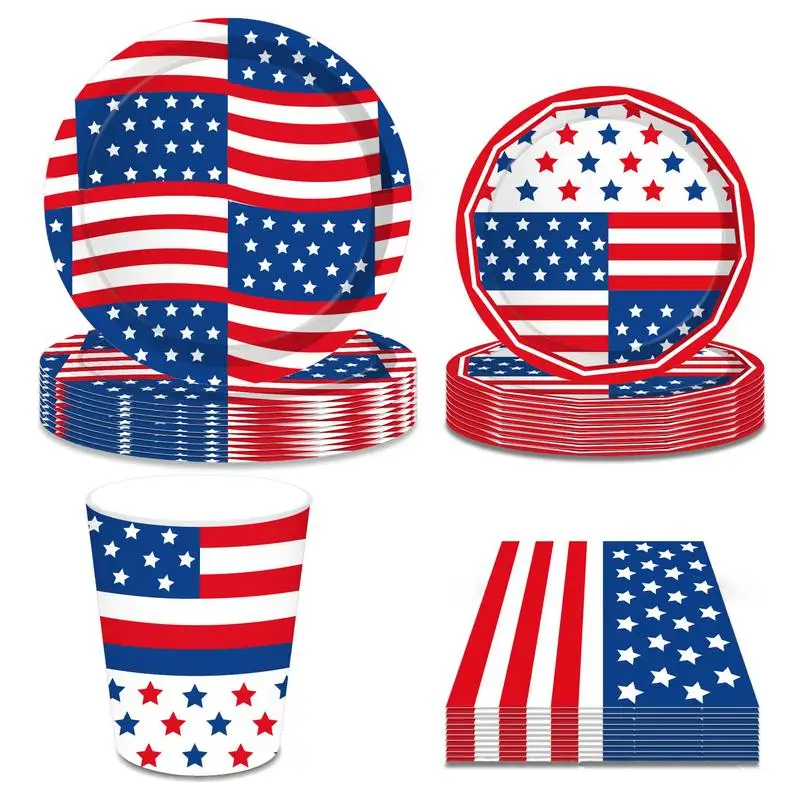 

Patriotic Party Favors Set 4th Of July Patriotic Ball Party Decor Supplies National Day Tablecloths Plates Napkins Mugs Cutlery