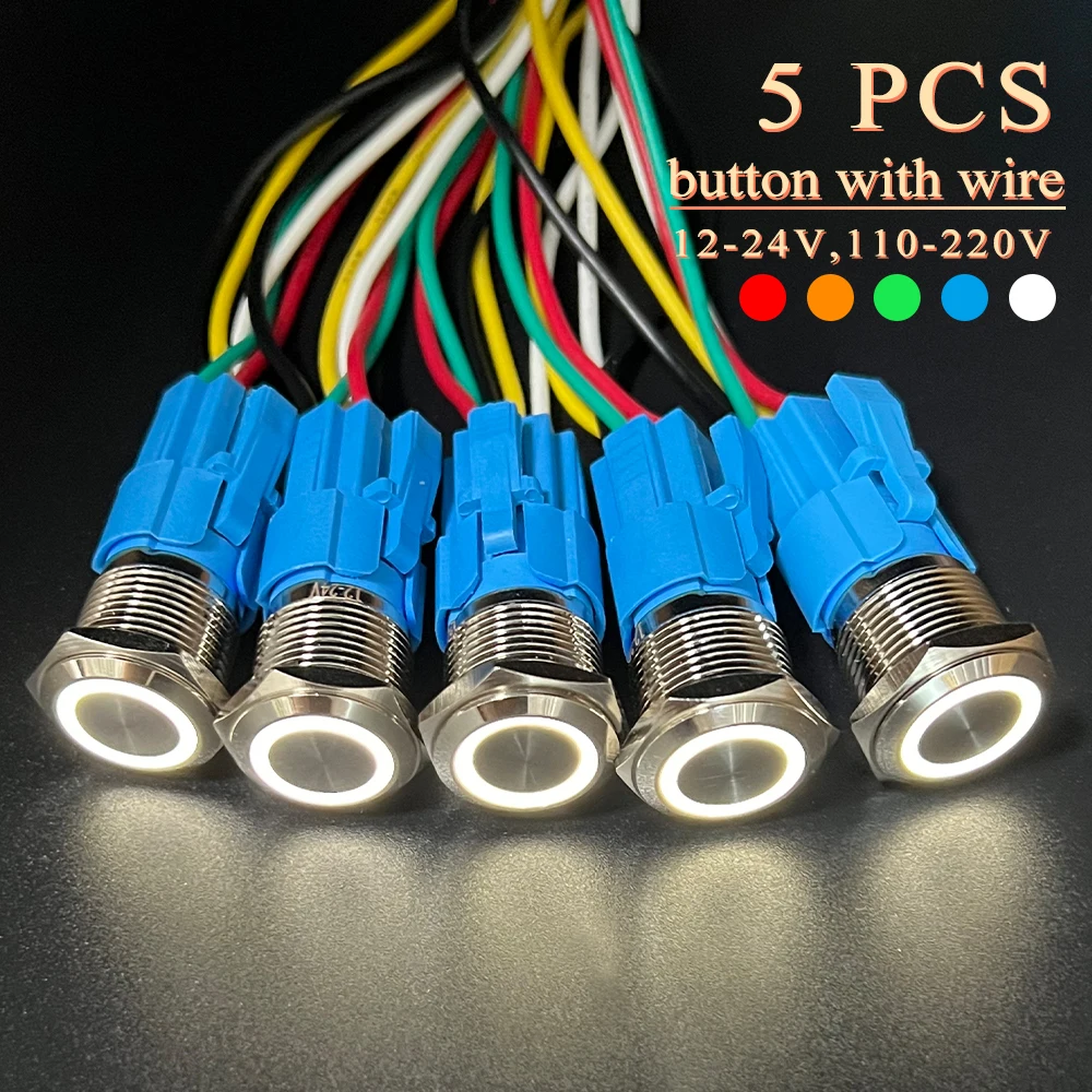 

Metal Push Button Switch 16/19/22mm LED Light Fixed Self Lock Auto Momentary Reset 12V car LED 24V Waterproof Switch