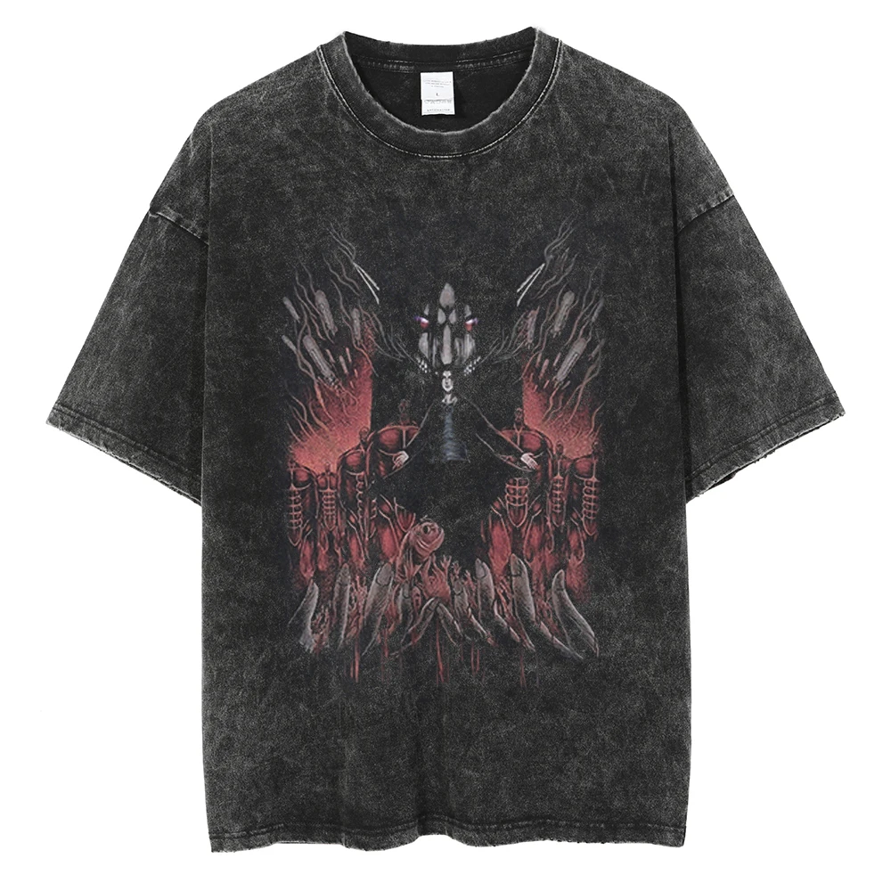 2026 Anime Attack on Titan Eren Jaeger Printed T-shirt Men's and Women's Washed T-shirt High Quality Vintage Cotton T-shirt Top