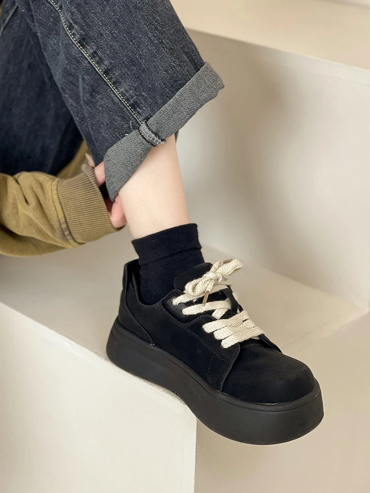 

All-Match Casual Woman Shoe Clogs Platform Round Toe Autumn Wedge Basket 2023 Modis Creepers Cross Fall New Sports Cute Syntheti