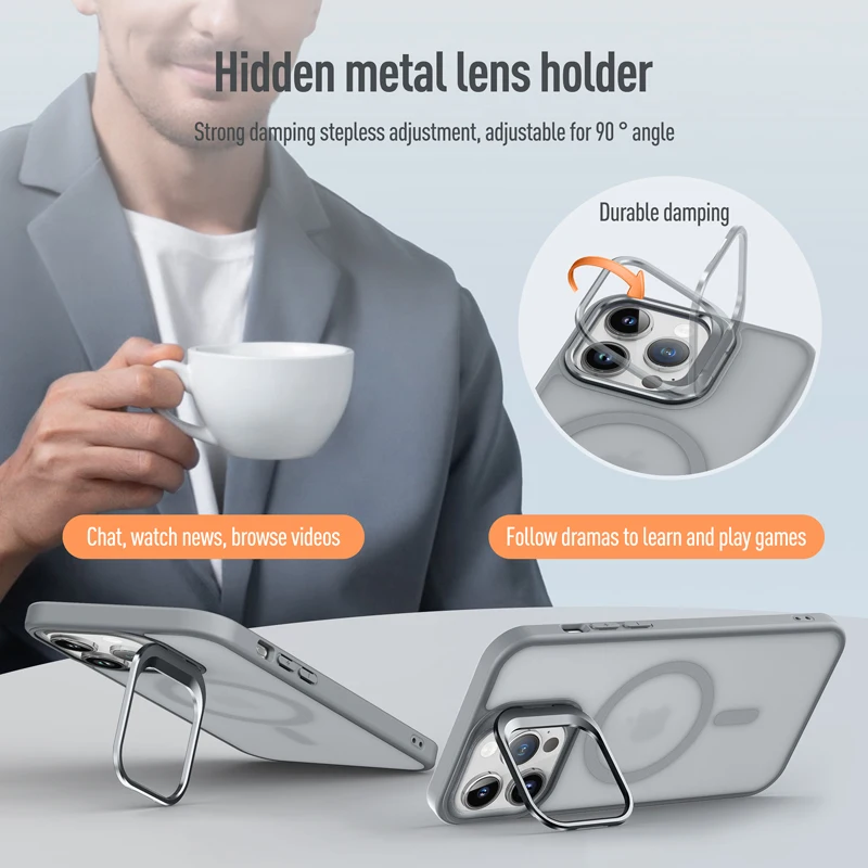 Magnetic Luxury Matte Translucent Armor Lens Case with Stand