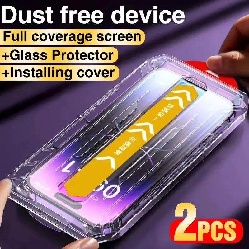 

2PCS New Upgrade Fast Installing Dust free Cover Tempered Glass For iPhone 15 14 13 12 11 Pro Max XS X XR Plus Screen Protector