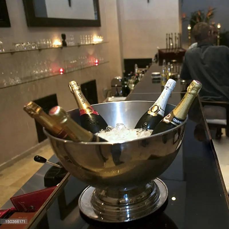 Stainless Steel Ice Bucket Metal Beer Barrel Champagne Wine Large Ice Bucket Large Cream Bowl Salad Dessert Serving Tools