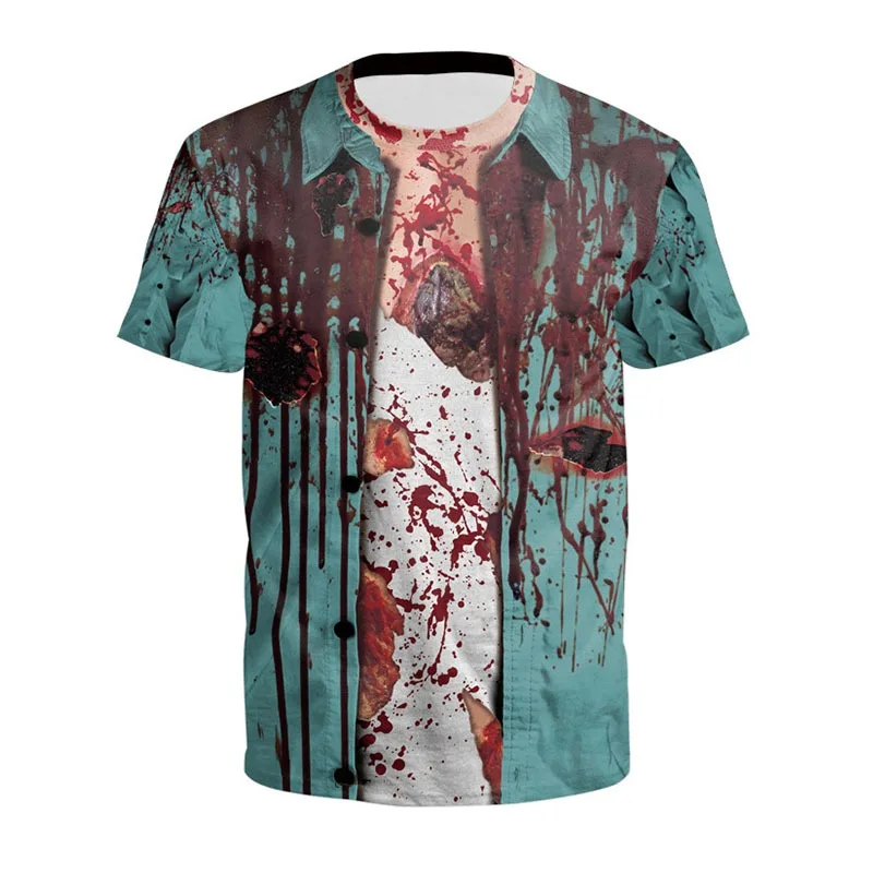 Halloween Costumes Horror Bloody Zombie Vampire Tops Shirt Carnival Adult Men 3D Print Scary Skeleton T Shirt Plus Size