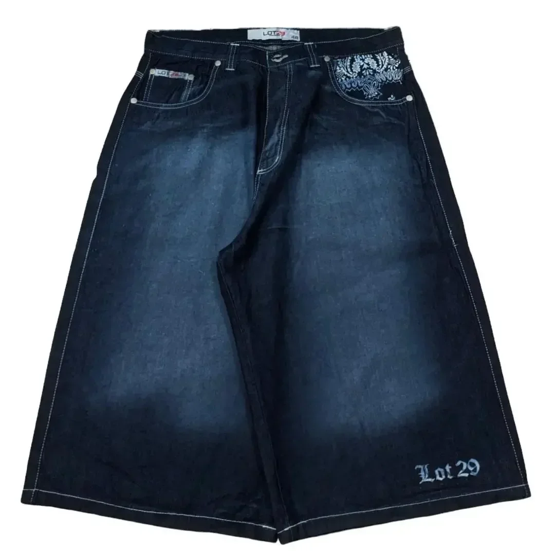 Men Jeans Denim Shorts Summer Jeans Shorts Gothic Shorts Men Y2K Style Graphic Print Retro Blue Baggy Denim Gym Shorts Sweatpants Basketball Casual Pants Streetwear