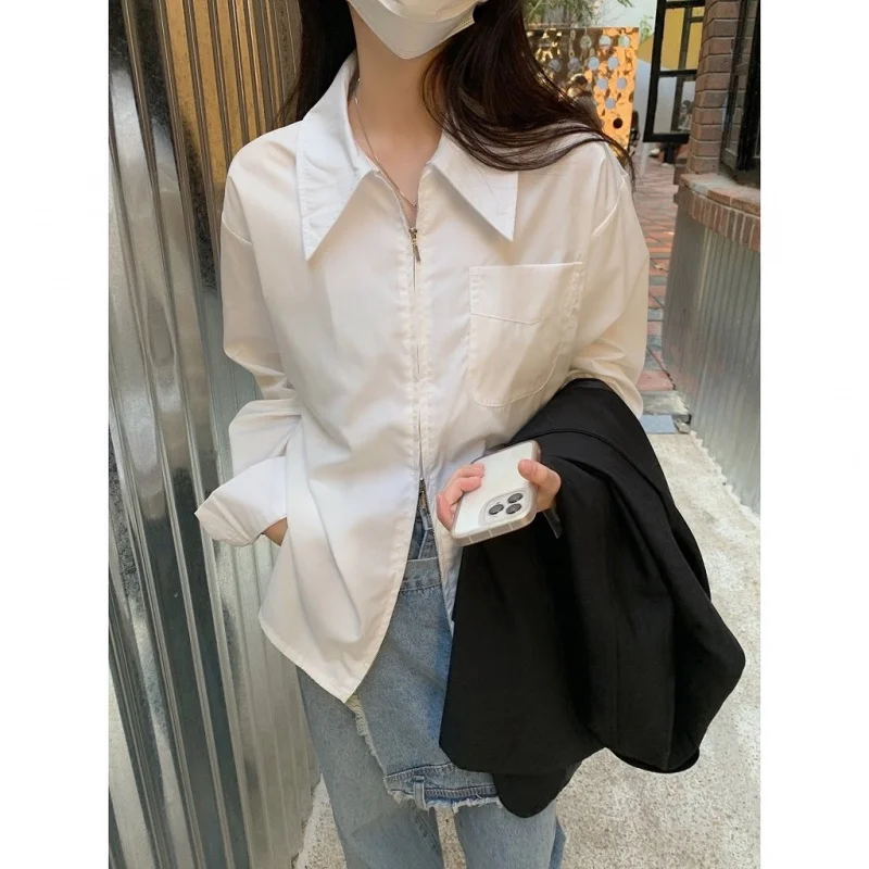 

Korean style design niche zipper shirt women's long sleeve top