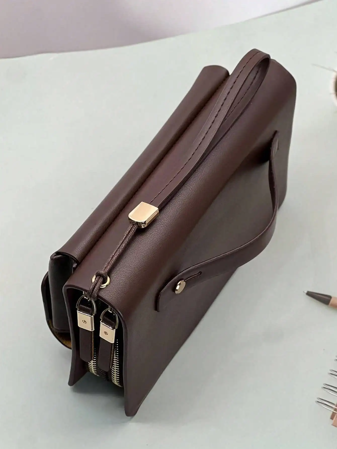 Mode Retro Clutch lässig große Kapazität Doppel reiß verschluss Handtasche Handy tasche Karte Veranstalter Brieftasche Brieftasche Clutch Armband Tasche – Detail 9