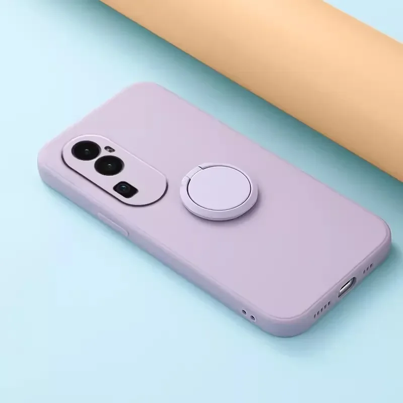 Silicone Square Case with 360° Finger Ring and Phone Bracket, Soft Back Cover