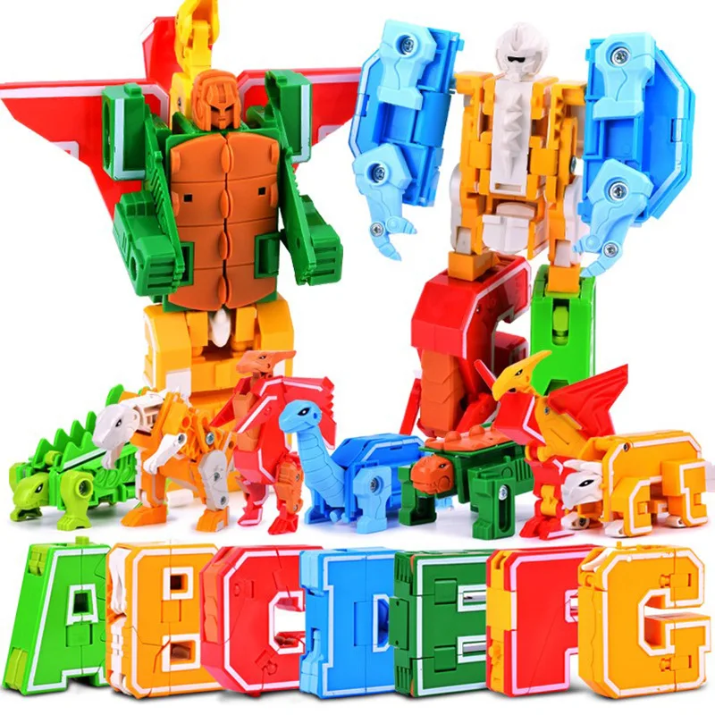 Educational Learning Toy Alphabet Educational Toys 26 GUDI English Letter Learn A-Z Alphabet Transformation Robot Dinosaur Deformation Animal Action Figures Building Block Toys