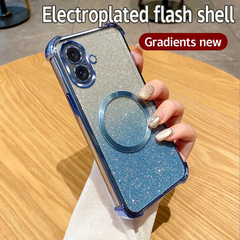 Coque de téléphone à anneau magnétique antichoc pour iPhone 16 15 14 Plus 13 12 11 Pro MAX XS MAX XR X 7 8 16 Plus SE 2020 2022 Coque à paillettes_voghion.com