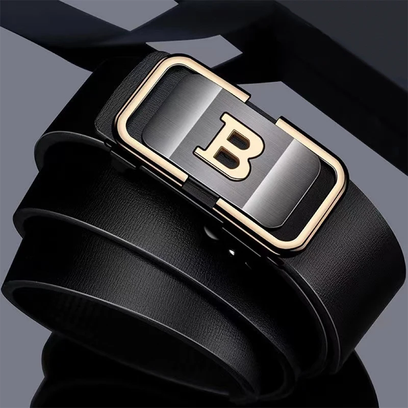 DINISITON New Fashion Men's Belt Toothless Automatic Buckle Belt Alloy Letter Button for Business Fashion High Quality Men'Strap - Image 4