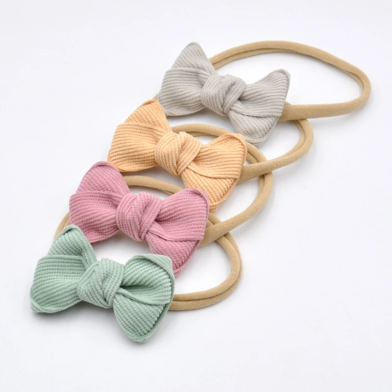 20Pcs/Lot 2.3inch Corduroy  Mini Bow Baby Headband Cute Fabric Bow Nylon Hair Band For Newborn Infant Hair Accessories