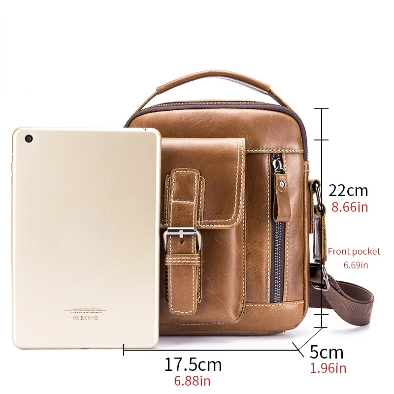 Cowhide Men's Small Bag Leather Single Shoulder Bag Men's Retro Casual Vertical Crossbody Bag MINI Handbag Solid Color Brown