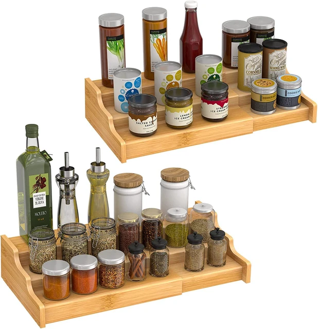 Bamboo Spice Rack Display Shelf Salt Pepper Storage Rack Wooden Seasoning