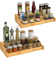 3 Tier Expandable Bamboo Spice Rack Seasoning Organizer for Cabinet Pantry Countertop Kitchen Step Shelf  Makeup Organizer 1