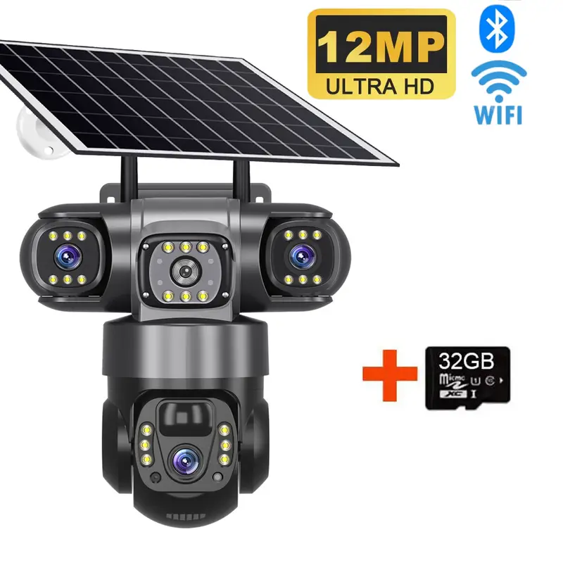 12MP HD Solar Outdoor Camera 3 Lens 3 Screen 10X Zoom CCTV Night Vision IP66 Waterproof PIR Human Detect Wifi Security Camera - Image 9