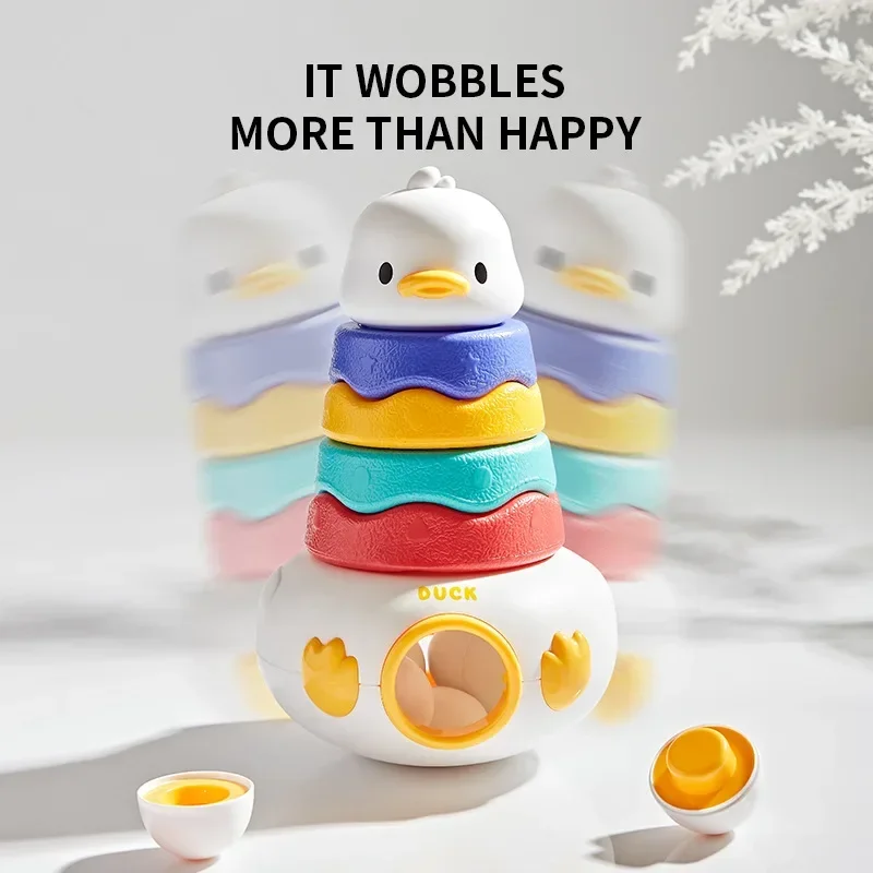Baby Rotating Rainbow Tower Baby Stacking Puzzle Toys Develop Educational Game Fine Motor Skills Interactive Toys for Kids Xmas