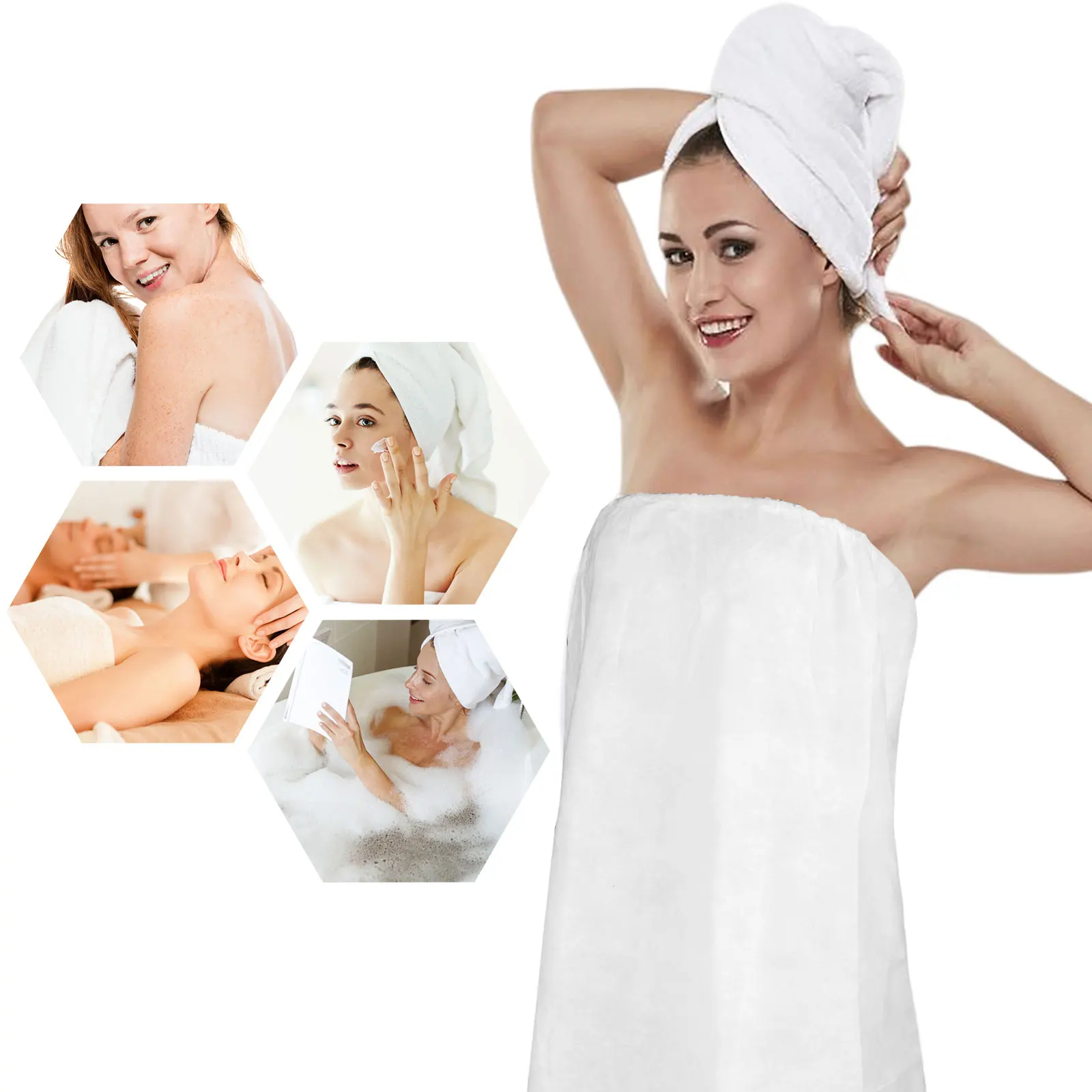 10Pack Disposable Bath Towel Non-Woven Spa Wrap Bath Skirt Body with Adjustable Closure