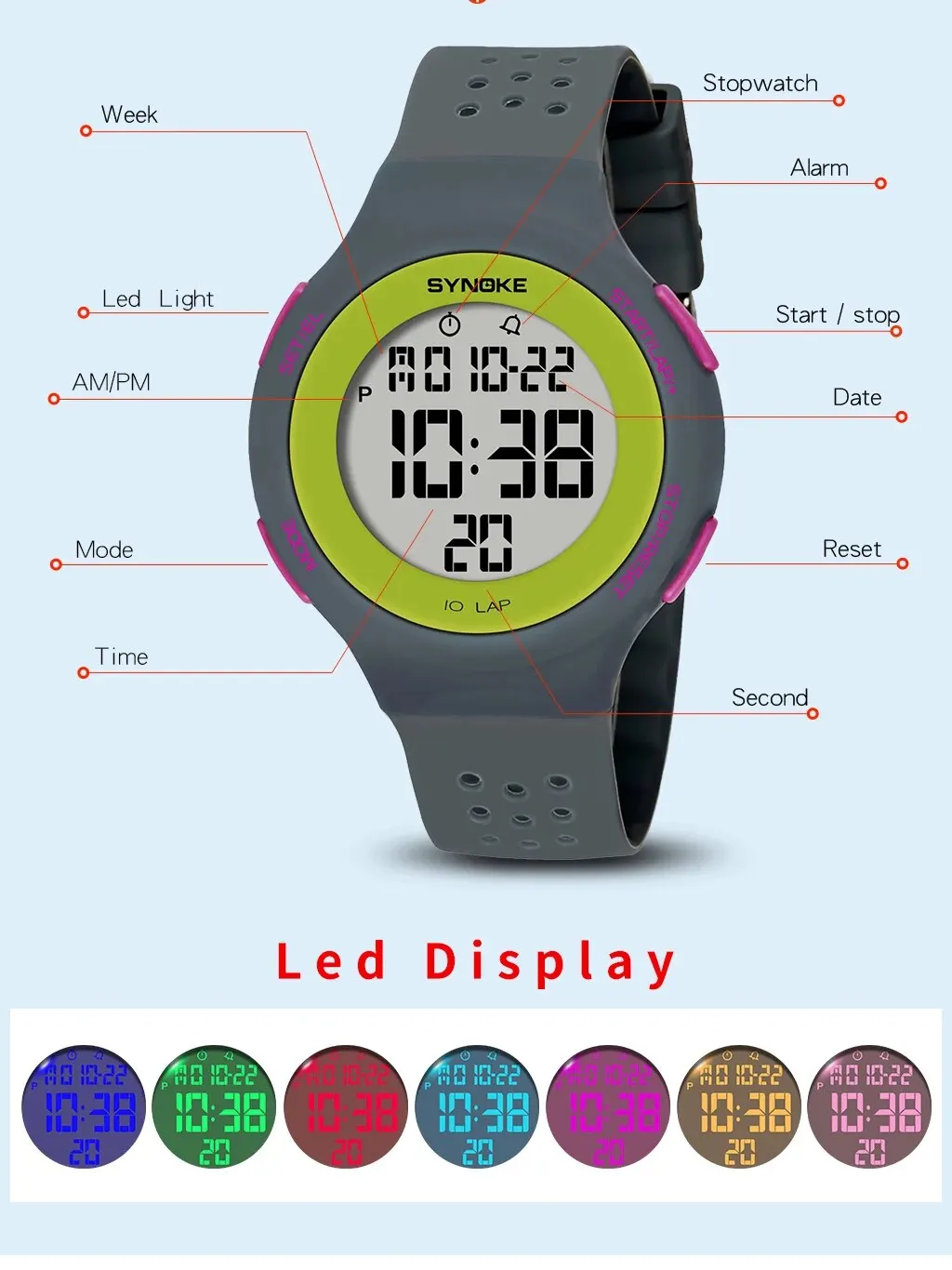 Outdoor Sport Uhr Männer Alarm Chrono Uhr 5Bar Wasserdichte Militär Uhren LED Display Shock Digital Uhr Dünne Design – Detail 5