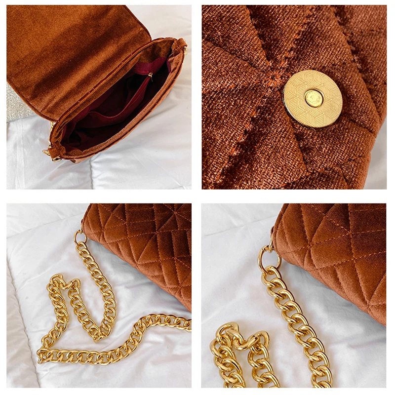 Small Velvet Bags For Women Rhombus Big Chain Bag Luxury Designer
