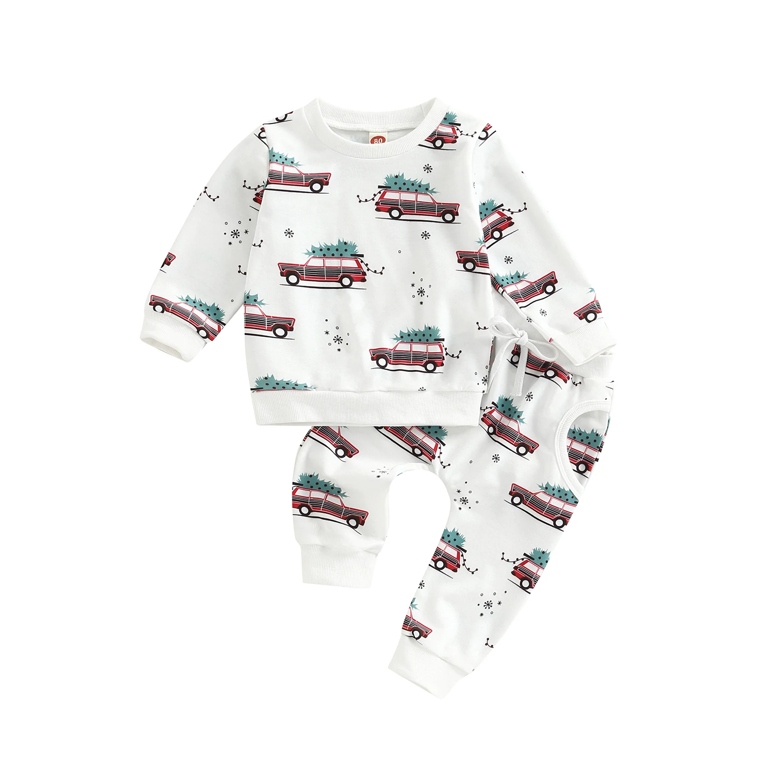 -09-06 Lioraitiin 0-3Years Toddler Baby Girl Boy 2Pcs Christmas Autumn Clothes Long Sleeve Car Printed Top Long Pants