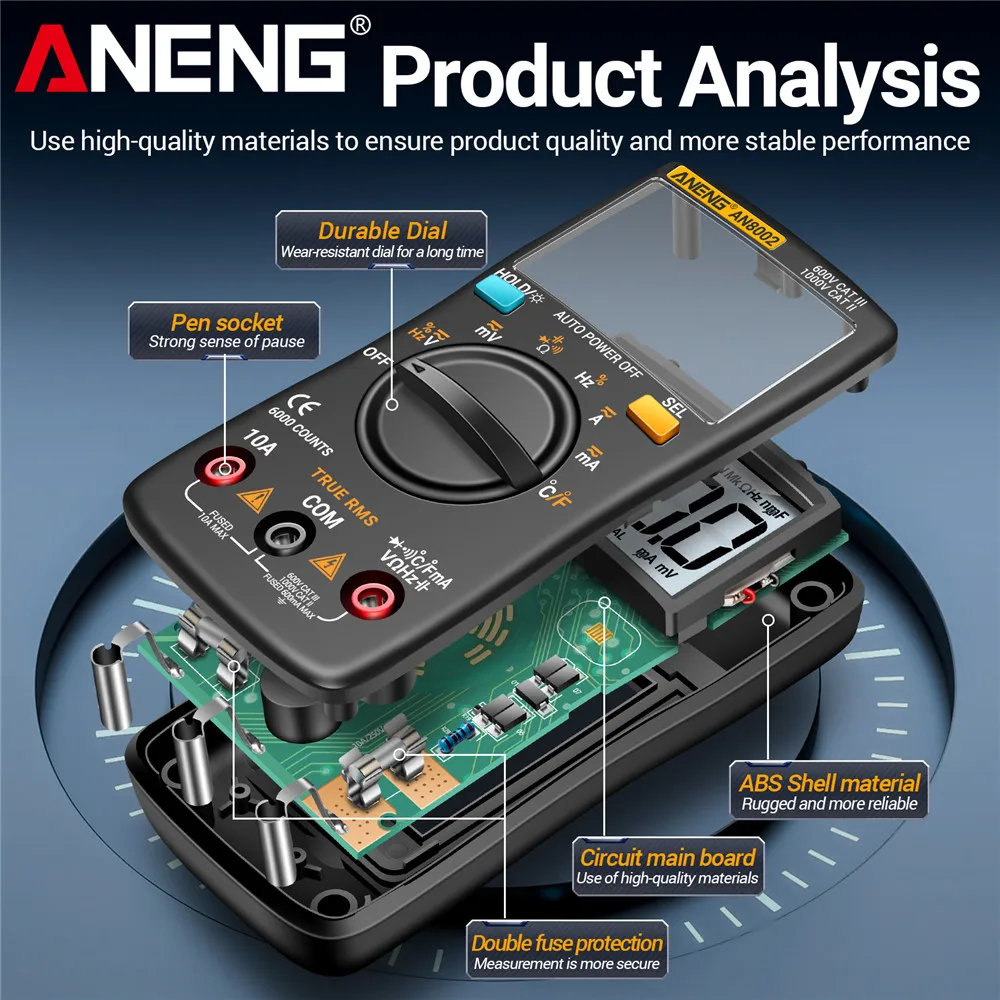 ANENG AN8002 Multimeter 6000 Counts Backlight Lightweight Pocketed Multitester Smart Electrical Measurement Instruments Tools