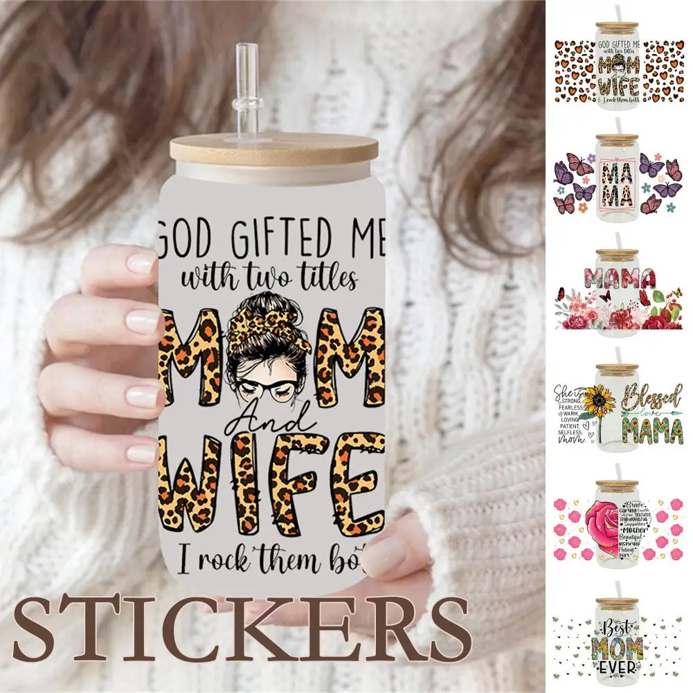 

MOM MAMA Mather's Day Sticker UV DTF Cup Wrap Iron On Transfer For Glass Can Wraps 16oz Glass Cup Waterproof Decals V6L9