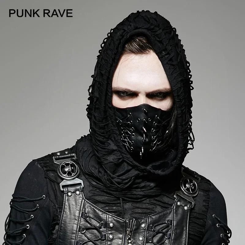 PUNK RAVE Punk Men Stylish Fahison Pin Rivet Mask Gothic Steampunk PU And Fake Suede Cool Man Accessories half face mask
