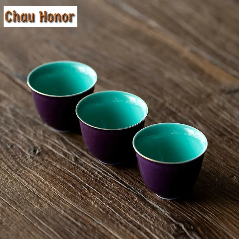 2pc/set Platycodon Purple Glaze Ceramic Tea Maker Tea Bowl Personal Master Cup Chinese Kung Fu Teaset Ceremony Accessories 45ml