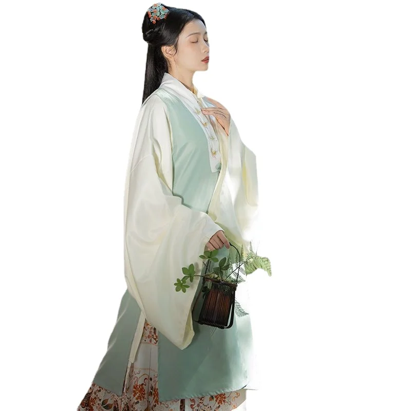 

Ming Style Stand Collar Han Style Women's Long Jacket with A Collar and Ponytail Skirt In Autumn and Winter